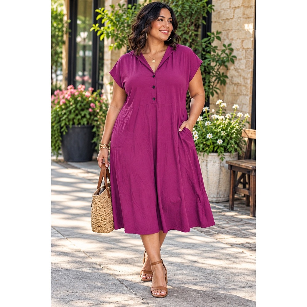 J. Jill Wearever Collection Womans XL Tall Dress Purple Pockets Short Sleeve